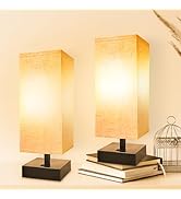 DEGNJU Small Bedside Lamp, Mini Minimalist Table Lamp with Square Flaxen Fabric Shade, 11 Inch De...
