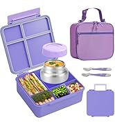 FAJSL Bento Box for Kids with Thermo Food Container (9oz), 4-Compartment Lunch Box, Adjustable Di...