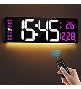 LEIKE 16" Large Digital Wall Clock Timer,Remote Control,2 Alarms, LED Display,Auto DST,Temperatur...