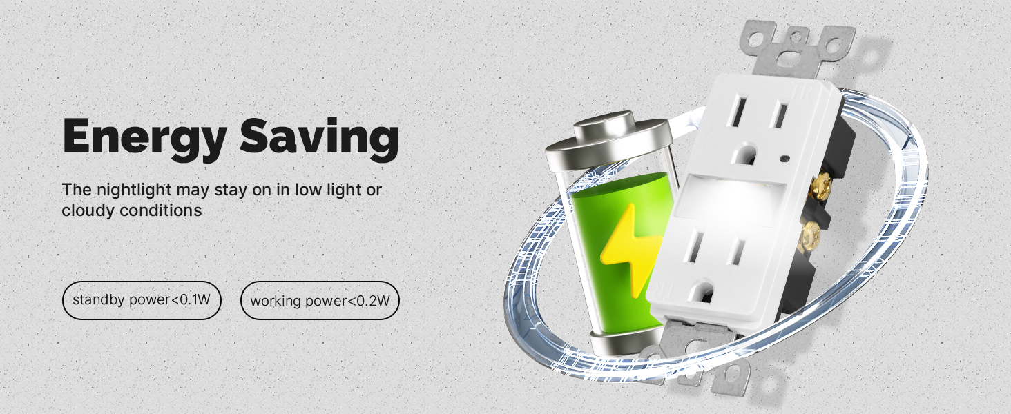 Enjoy all-night safety with energy-saving outlet, using under 0.2W to keep your energy bill low