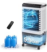 Uthfy 1800 CFM Swamp Cooler, 31" Evaporative Air Cooler with 5.3 Gal Detachable Water Tank, 120° ...
