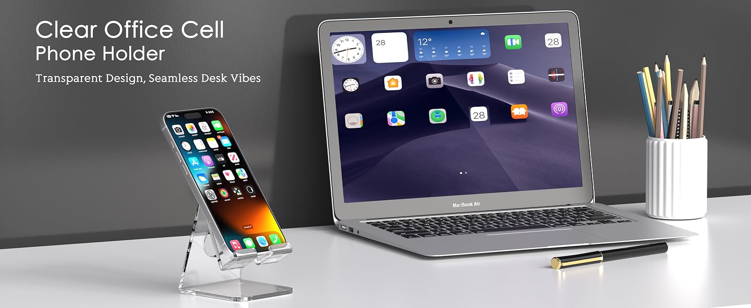 Clear Office Cell Phone Holder Transparent Design, Seamless Desk Vibes
