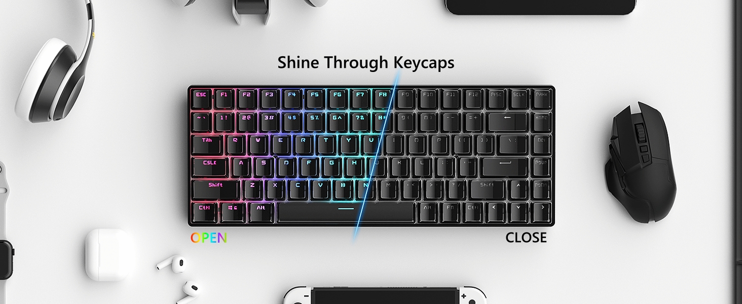Keycaps, Shine Through Keycaps Black 60 65 75 100 Percent, Crystal Jelly Translucent Key caps