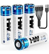 HW Rechargeable AA Lithium Batteries, [1.5V, 4-Pack] 3600mWh High Capacity USB C Battery Fast Cha...