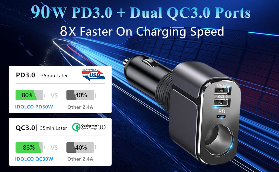 cigarette lighter splitter usb charger adapter car usb charger usb c car charger adapter iphone 13 