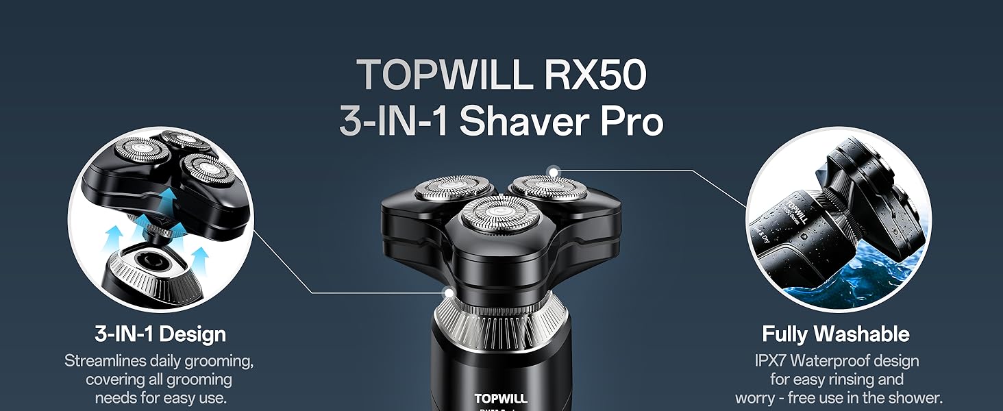 3-IN-1 Shaver Pro 3-IN-1 Design Streamlines daily grooming, covering all grooming needs 