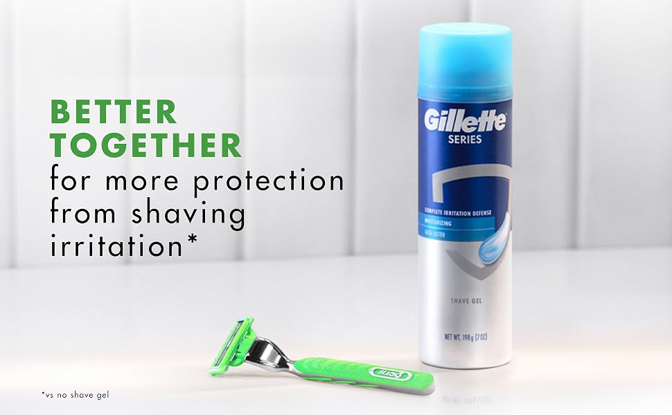 Razor next to the shave gel to show regimen