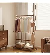 Muwuele Solid Wood Clothing Rack with Wheels and Cactus Hooks, 350 lbs Heavy Duty Garment Rack wi...