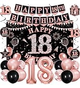 18th Birthday Decorations for Girls, Rose Gold Black Happy 18th Birthday Party Decorations, Happy...