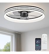 Fszdorj 20‘’ Ceiling Fan with Light, Upgraded Low Profile Fan, Flush Mount Ceiling Fan, 6 Speeds,...