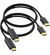 Thin DisplayPort to HDMI Cable 3ft, 2-Pack Display Port DP to HDMI Cable Adapter Male Cord, Gold-...