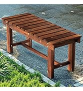 Outdoor Garden Bench, Weatherproof Patio Benches 2-Person Seat Backless Wooden Porch Bench, Multi...