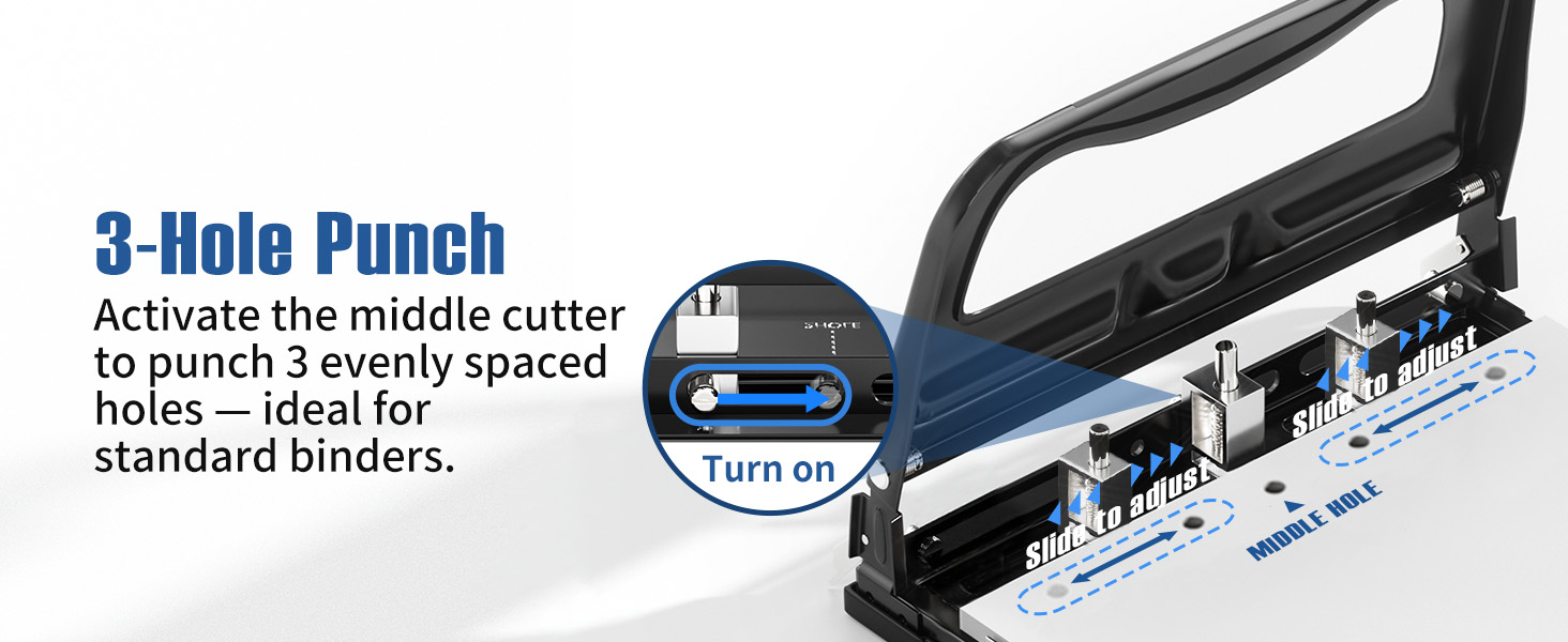 XOOL 3 Hole Punch, Heavy Duty Metal Hole Puncher for 2 or 3 Holes