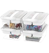 CraftGenes 4-Pack Craft Storage Box with Removable Tray, 20 QT Clear Plastic Storage Organizer wi...