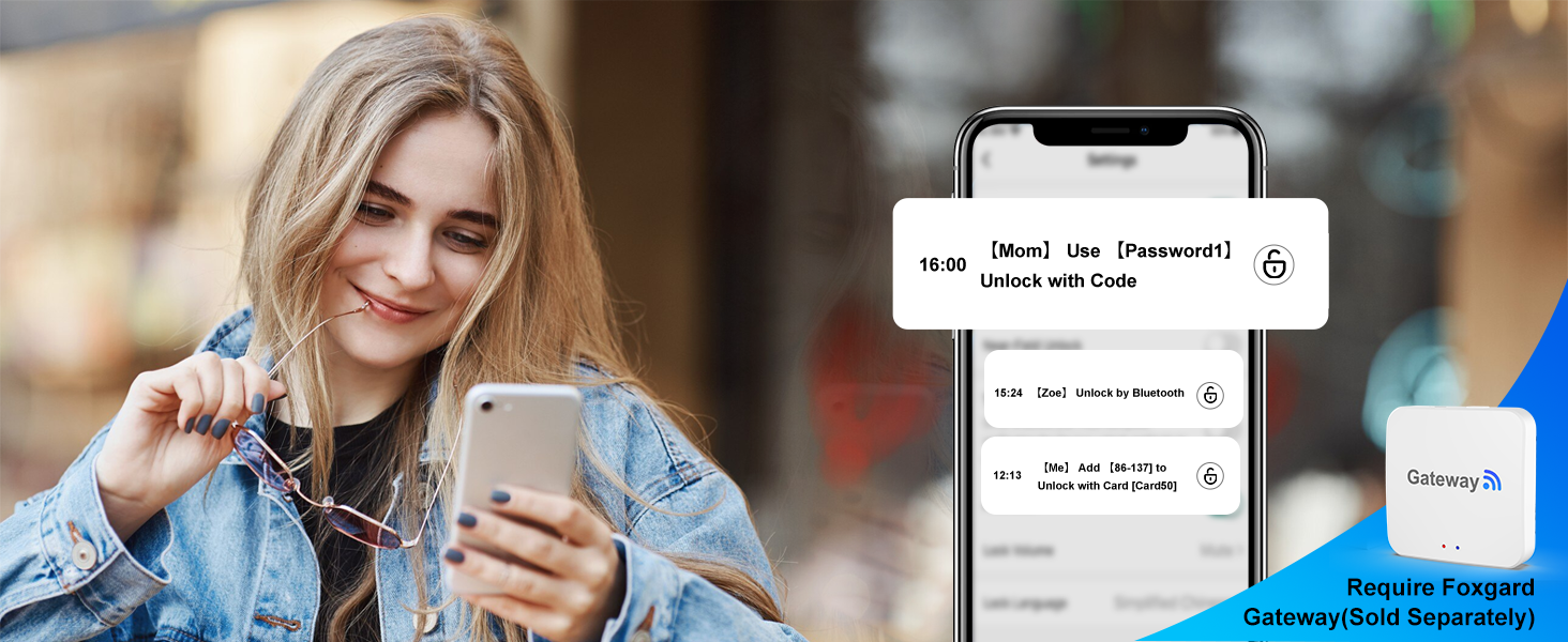 thumbprint lock door handle View Unlock Record square black 