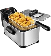 COSTWAY Deep Fryer, 1700W Electric Stainless Steel Deep Fryer -3.2qt Oil Container &amp; Lid w/ View ...