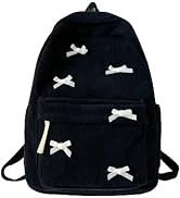 KAOBIO Women Preppy Y2k Aesthetic Corduroy Backpack Kawaii Laptop Backpack Cute Coquette Bow Hara...