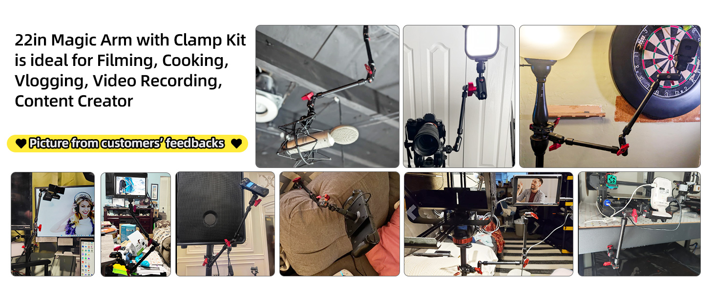 Hemmotop 22in Magic Arm with Clamp, Long Articulating Arm Camera Mount, Adjustable Phone Mount