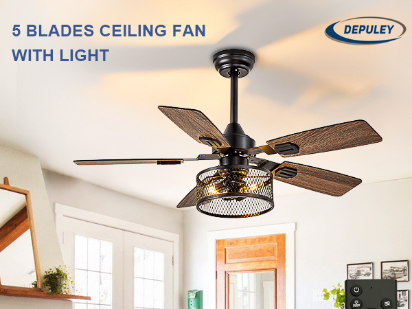 caged ceiling fan with light Farmhouse