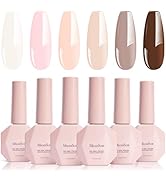 MelodySusie Nude Brown Gel Nail Polish Set - 6 Colors Milky Beige Neutral Pink Soak Off UV LED Ge...