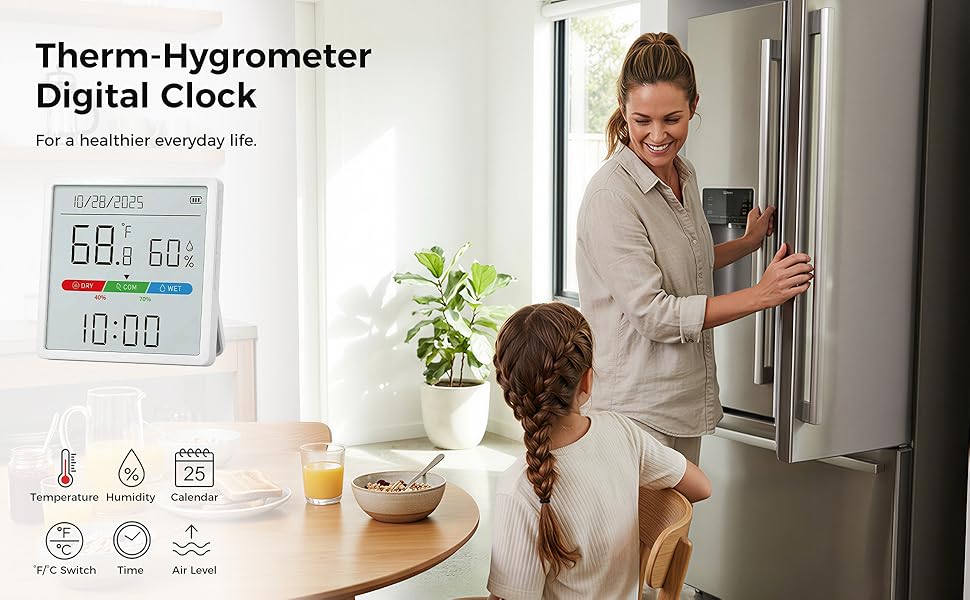 Digital Thermometer Hygrometer Indoor digital clock