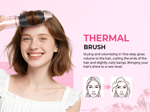 drying and volumizing in One-step,curling the ends of thehair and slightly curly bangs