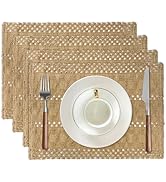 Niviy Burlap Placemats Set of 4, 12x18 Inch Natural Cotton Jute and Kitchen Woven Placemats with ...