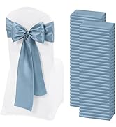 REWOMC 60 PCS Dusty Blue Satin Chair Sashes, Ties Bows Designed Chairs Decorative, Chair Cover Sa...