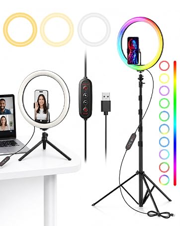 USB ring light for video calls, desktop meetings, and floor stand content creation with RGB modes