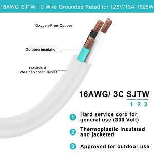 16AWG SJTW Heavy Duty Outside Household Extension Cable for Outdoor Lights 