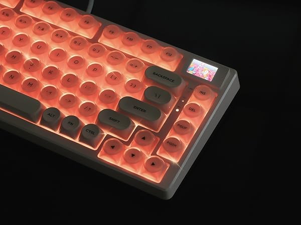 Pink Mechanical Gaming Keyboard 75% with Color Multimedia Display Jelly Keyboard Wired