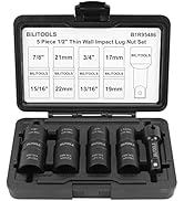 BILITOOLS 1/2 inch Impact Lug Nut Flip Socket Set, Metric 17-19 - 21-22 mm &amp; SAE 3/4-13/16-7/8-15...