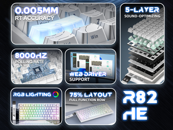 ATTACK SHARK R82HE Rapid Trigger Wired Mechanical Gaming Keyboard TKL NKRO with 8K Polling
