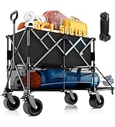 Homebetta 52" Heavy Duty Double-Layer Wagon with Brakes,560LBS Double Decker Wagon,650L Collapsib...