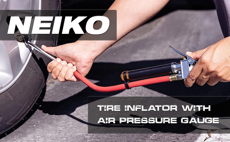 Neiko 20701A Tire Inflator with 12 Inch Hose and Pressure Gauge