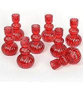 ysnn 4Pcs Red Glass Taper Candle Holders Set,4.3 Inch Elegant Glass Candlestick Holders for Weddi...