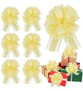 RIBBOOO 6pcs 7 Inch Pull Bows Pastel Yellow Gift Wrap Bows for Gift Wrapping, Ribbon, Wedding, Ch...