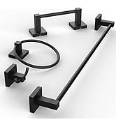 Ruacq 4 Pieces Bathroom Hardware Set Matte Black Square Stainless Steel and Zinc Alloy Modern Wal...