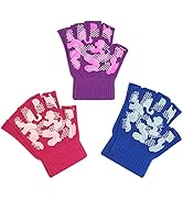 Evridwear Kids Fingerless Winter Warm Gloves,3 Pairs Half Finger Knitted Magic Stretch Gripper To...