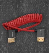 KONDOR BLUE 4K Right Angle HDMI to HDMI Thin Short Coiled Braided Cable for On-Camera Monitors, C...