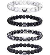 RANKEEF Mens Beaded Bracelets Set 8MM Tiger Eye Lava Stone Stretch Natural Stone Men's Bead Brace...