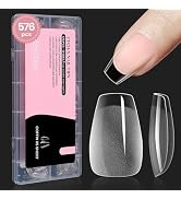 Beetles Gel Nail Tips Extra Short Coffin Pre-Etched Nail Tips, 12 Sizes 576Pcs Pre Shaped Half Ma...