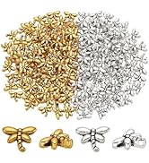 PH PandaHall 200pcs Antique Spacer Beads Metal Dragonfly Beads Tibetan Sliver GoldAnimal Charm Be...
