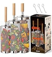 Rolling Grill Basket 3-Pack,304 Stainless Steel Grill Basket with Removable Wooden Handle,BBQ Too...