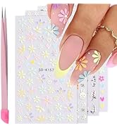 VOTACOS Flower Nail Art Stickers - 5D Embossed, Spring/Summer Daisy Designs, Self-Adhesive Decals...