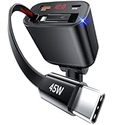 Retractable Car Charger, 105W Car Charger USB C Fast Charger PD3.0 QC4.0 PPS Fast Charging Car Ad...