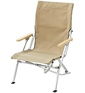 Snow Peak Low Beach Chair - Features a Wood Armrest and Back - 23 x 26 x 39 in