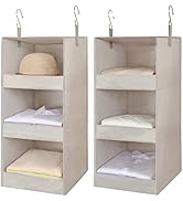 TOPIA HOME 3-Shelf Hanging Closet Organizer 2 Pack, Thickened Fabric Hanging Shelves, Closet Orga...