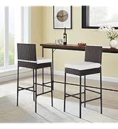 PayLessHere 2 Piece Outdoor Bar Stools 30" Wicker Patio Stools Bar Chairs Height Stools All Weath...