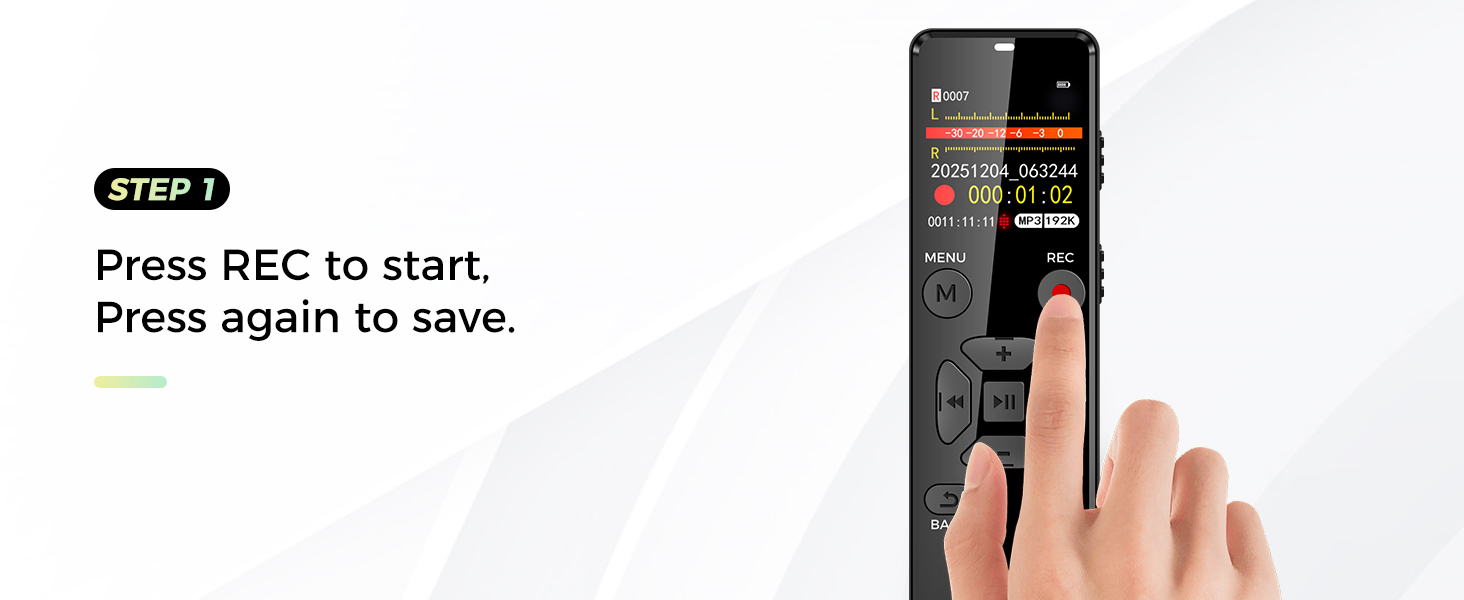 Press REC to start recording; press again to stop and save